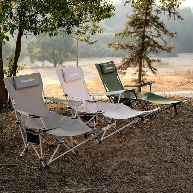 Кресло туристическое складное с высокой спинкой с подставкой для ног Naturehike CNK2550JJ019, бежевый — Photo 1