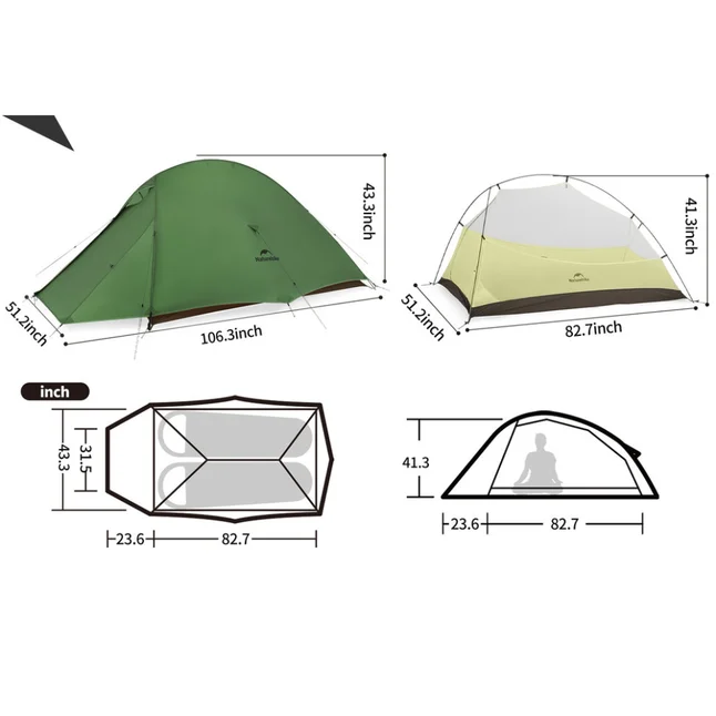 Намет надлегкий двомісний Naturehike Cloud Up Pro CNK2350WS020, темно-зелений — Photo 2