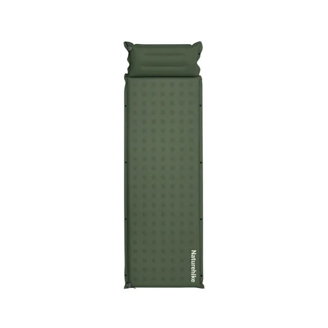 Матрац туристичний із подушкою, самонадувний одномісний Naturehike CNK2550WS025, вологостійкий, 200х65х3 см, зелений