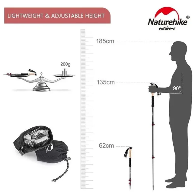Трекінгові палиці Naturehike NH20DS003, 135 см, чорний/червоний, 2 шт — Photo 3