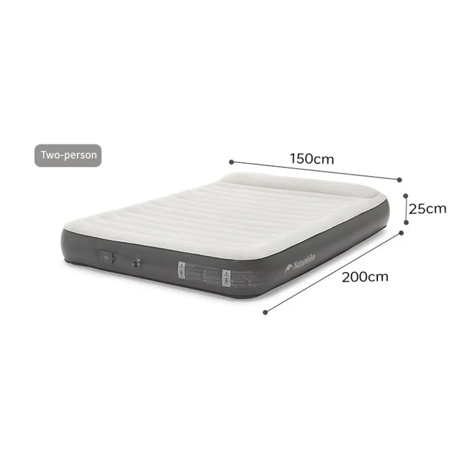 Самонадувний матрац, двомісний, із вбудованою помпою Naturehike CNK2450WS040, 250 мм, сірий — Photo 1