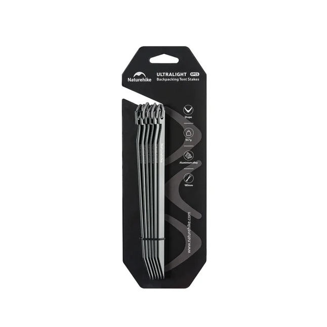 Кілки туристичні полегшені Naturehike CNK2650PJ014, V-подібні, 18 см, 6 шт, сірий