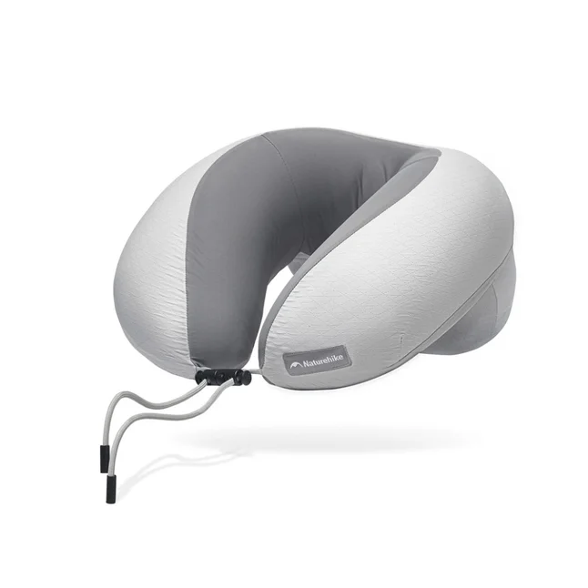 Подушка надувная для шеи Naturehike CNK2550WS040, серая с чехлом для надувания