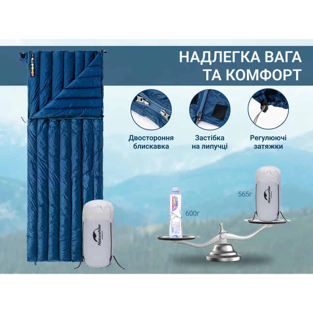 Спальний мішок з натуральним пухом Naturehike CWM295 CNK2300SD013, блакитний — Photo 8