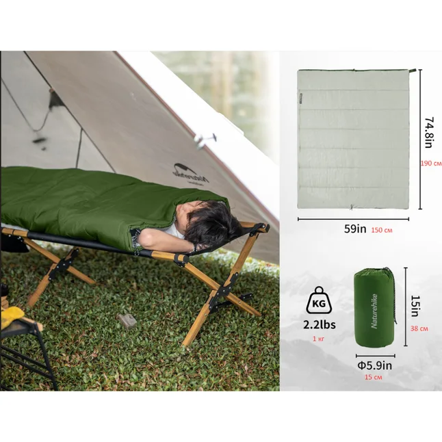 Спальный мешок Naturehike F150 NH22MSD05, 190x75 см, (13°C), зеленый — Photo 6