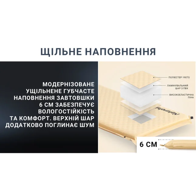 Самонадувний килимок одномісний з подушкою Naturehike CNK2300DZ014, 60 мм, бежевий (6976507663786) — Photo 10