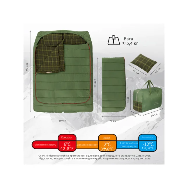 Спальный мешок двухместный с подушками Naturehike CNK2350WS019, зеленый — Photo 8