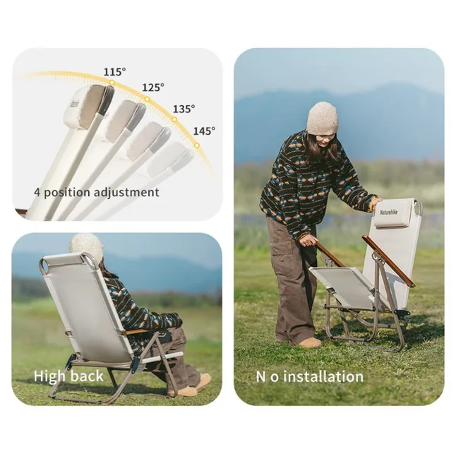 Крісло складане з регульованим нахилом Naturehike CNK2550JJ012, вуглецева сталь, чорний — Photo 6