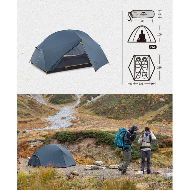 Намет двомісний ультралегкий Naturehike Mongar UL NH19M002-J, темно-синій — Photo 2