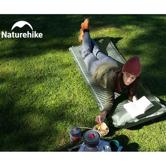 Матрац з подушкою ортопедичний одномісний Naturehike CNK2450WS020, самонадувний, 200х63х10 см, темно-зелений — Photo 6