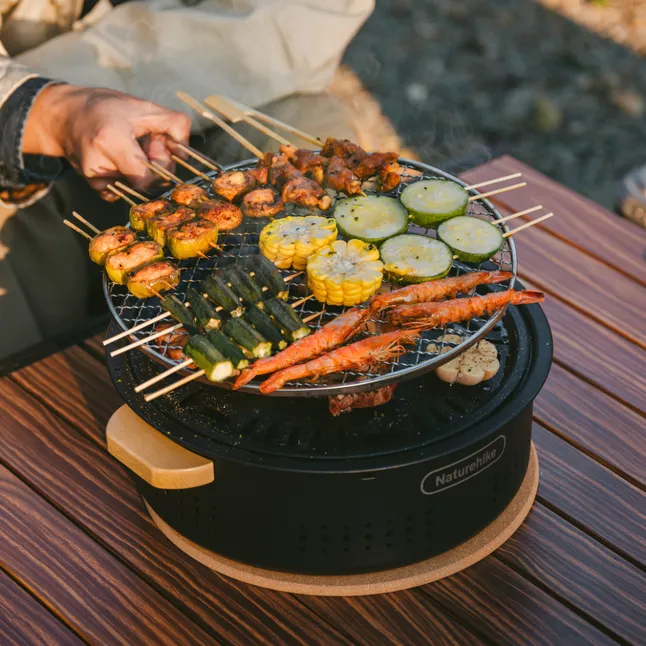 Настільна кругла піч із решіткою гриль та сковорідкою Naturehike CNK2550CF010, 36*32.6*12 см, хромоване залізо — Photo 6