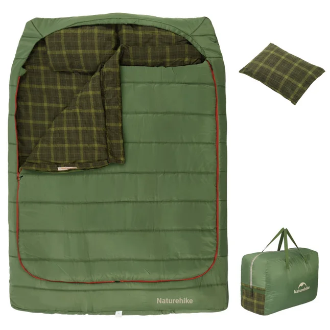Спальный мешок двухместный с подушками Naturehike CNK2350WS019, зеленый