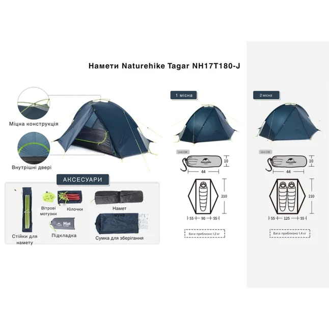 Намет двомісний Naturehike Tagar NH17T180-J, темний зелений — Photo 7