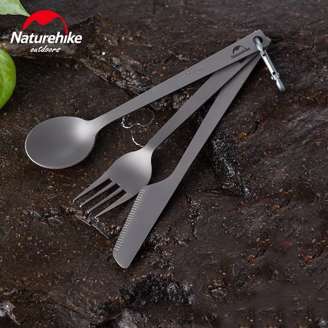 Набір столових приборів (ложка, виделка, ніж) з титану Naturehike NH19T011-D, сірий з мішечком — Photo 2
