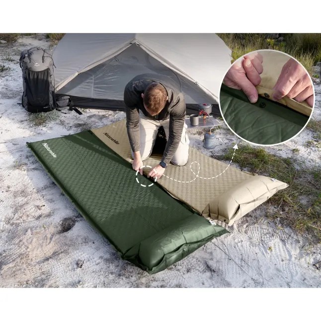 Матрац з подушкою ортопедичний одномісний Naturehike CNK2450WS020, самонадувний, 200х63х10 см, бежевий — Photo 3