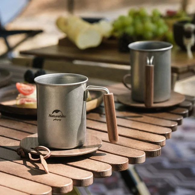 Кружка з дерев'яною ручкою 350 мл Naturehike NH21SJ001, нержавіюча сталь — Photo 1