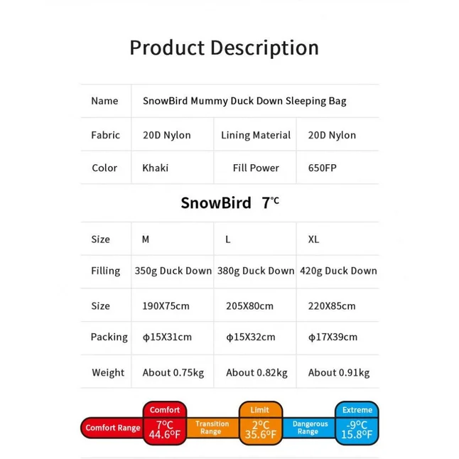 Спальник з натуральним пухом Naturehike Snowbird NH20YD001, p-р L, коричневий 380 г — Photo 7