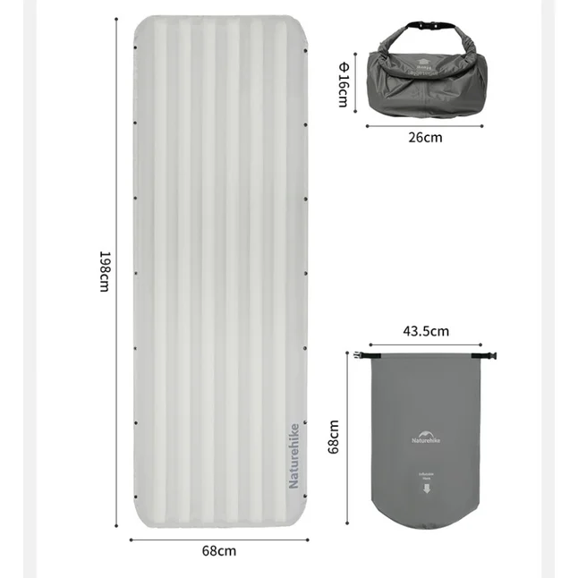 Матрац туристичний надувний одномісний Naturehike CNK2450WS034, 198х68х9.5 см, білий, для кемпінгу із мішком для надування — Photo 1