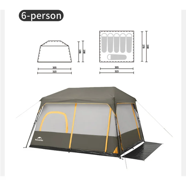 Намет шестимісний Naturehike Cape 8.4 CNK2450WS050 з швидким розкриттям, сіро-коричневий — Photo 1