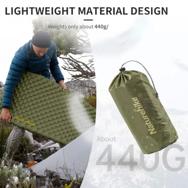 Матрац туристичний надувний одномісний Naturehike CNH22DZ018, надлегкий, 183х58х7 см, зелений, для туризму із мішком для надування — Photo 4