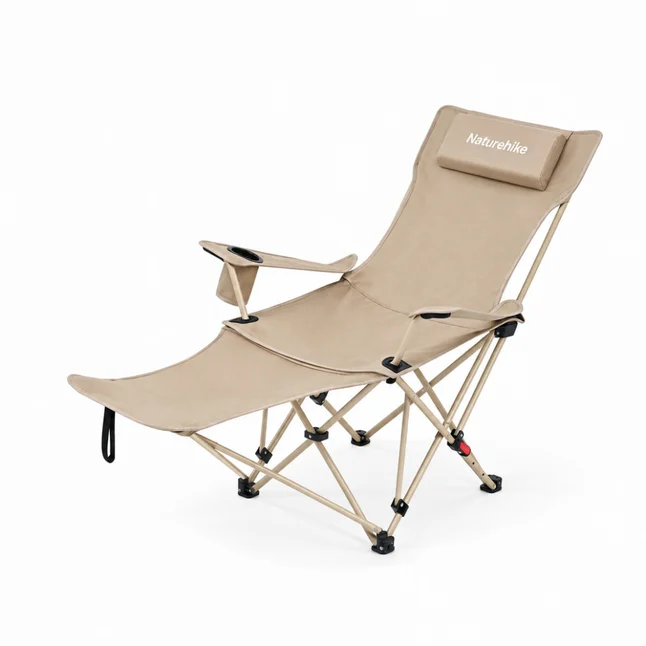 Кресло туристическое складное с высокой спинкой с подставкой для ног Naturehike CNK2550JJ019, бежевый