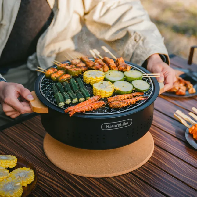 Настільна кругла піч із решіткою гриль Naturehike CNK2550CF010, 36*32.6*12 см, хромоване залізо (6977465869418) — Photo 4