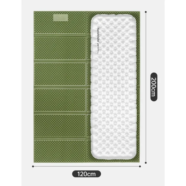 Килимок туристичний складаний двомісний IXPE Naturehike CNK2450WS044 з алюмінієвою плівкою, 200x120x1.8 см, оливковий — Photo 1
