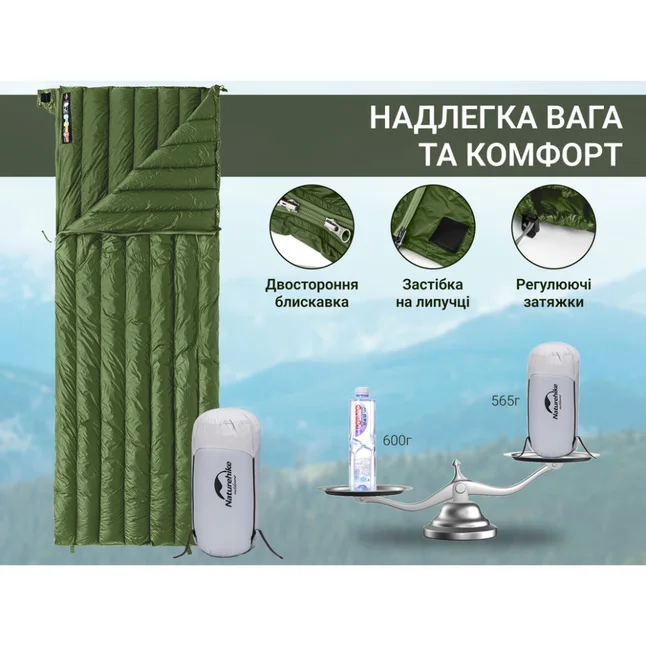 Спальний мішок з натуральним пухом Naturehike CWM295 CNK2300SD013, зелений — Photo 9