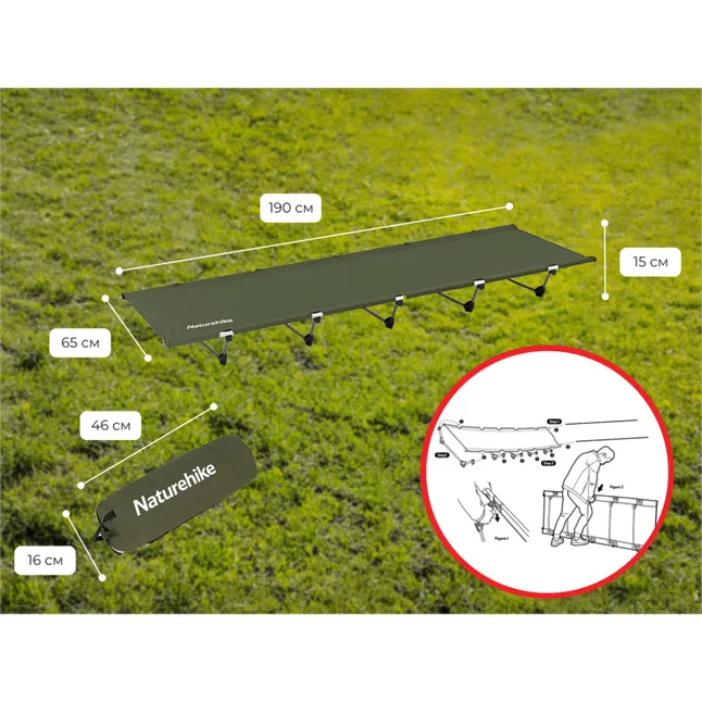 Ліжко складане Naturehike XJC05 NH20JJ001, Поліестер Oxford / алюміній, зелений (6927595768587) — Photo 10