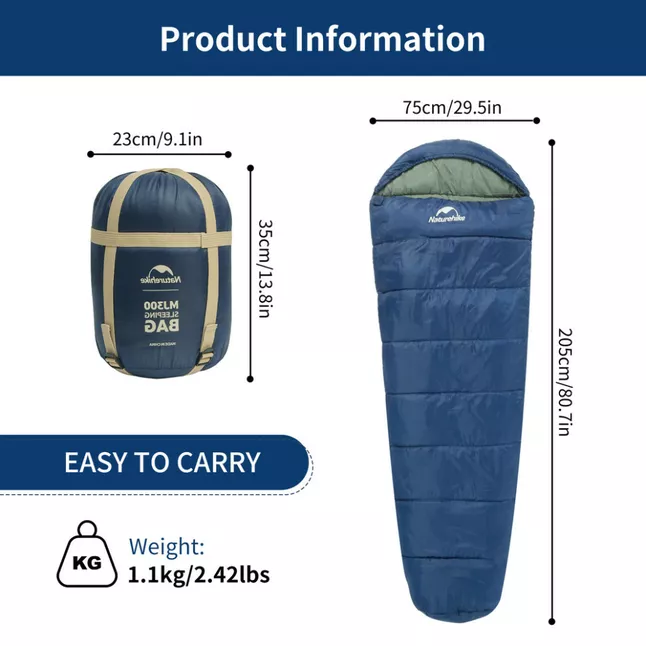 Спальник с капюшоном Naturehike MJ300 CNK2300SD014, темно-голубой — Photo 1
