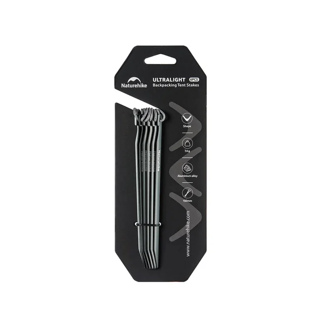 Кілки туристичні полегшені Naturehike CNK2650PJ014, V-подібні, 15 см, 6 шт, сірий