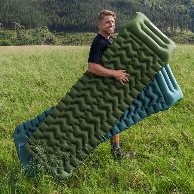 Матрац туристичний надувний одномісний Naturehike CNK2550WS019, 200x60x9.5 см, синій, прямокутний із вбудованою помпою — Photo 4