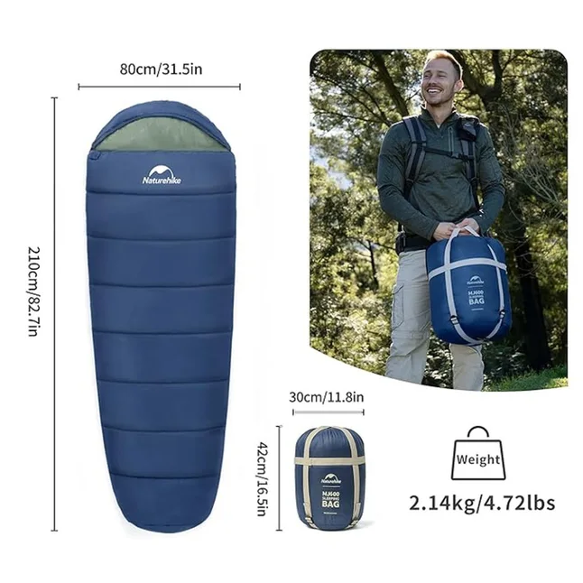 Спальник с капюшоном Naturehike MJ600 CNK2300SD014, темно-голубой — Photo 1