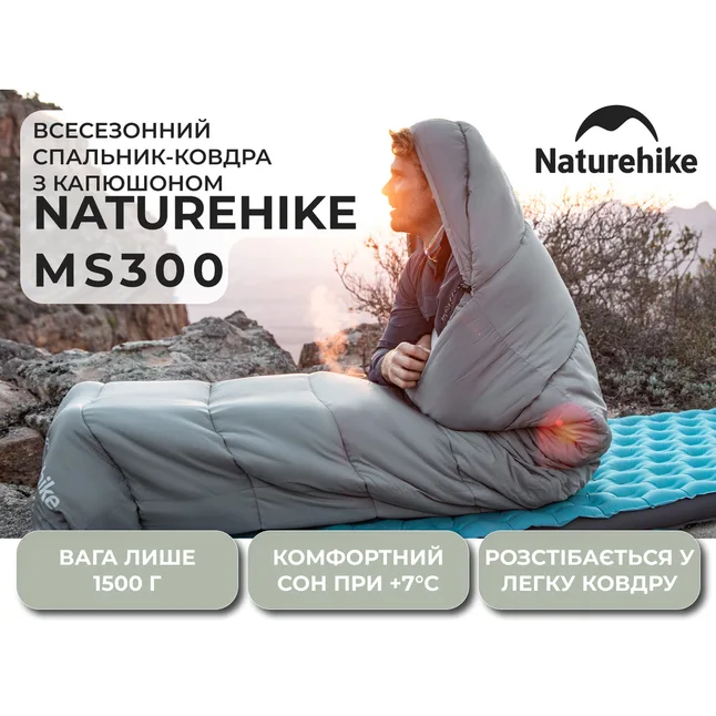 Спальний мішок з капюшоном Naturehike MS300 CNK2350WS023 лівий, сірий — Photo 5