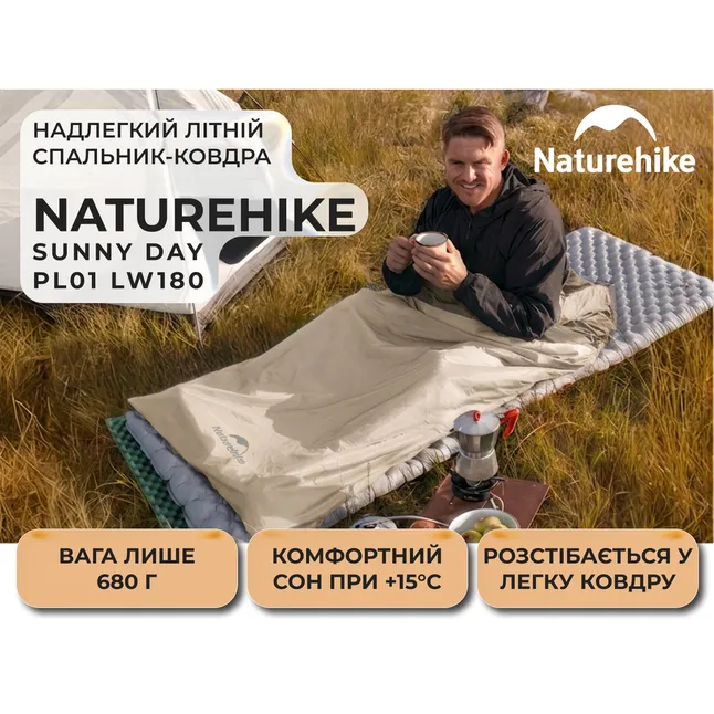 Спальник надлегкий Naturehike Sunny Day PL01 LW180 CNK2550WS026, (15°C), p-p regular, коричневий — Photo 3