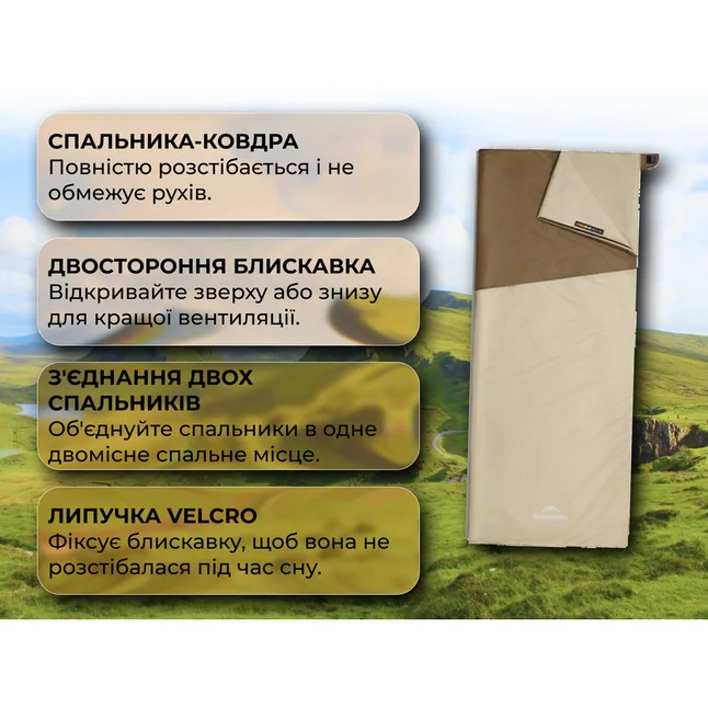 Спальник надлегкий Naturehike Sunny Day PL01 LW180 CNK2550WS026, (15°C), p-p regular, коричневий — Photo 4