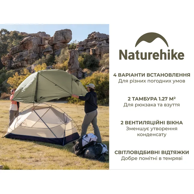 Намет надлегкий двомісний Naturehike Mongar Hiking Tent Pro CNK2550WS037, 20D, зелений — Photo 10