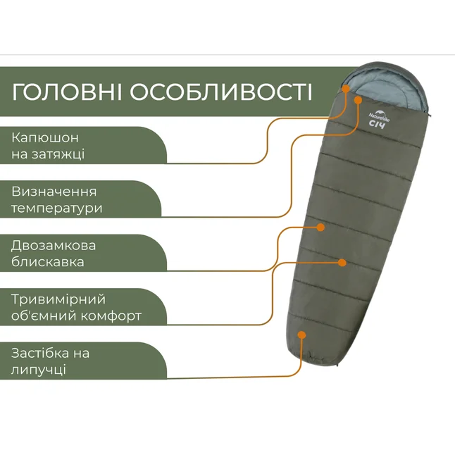 Спальник з капюшоном Naturehike CNK2300SD014 MJ600 Січ, зелений — Photo 11