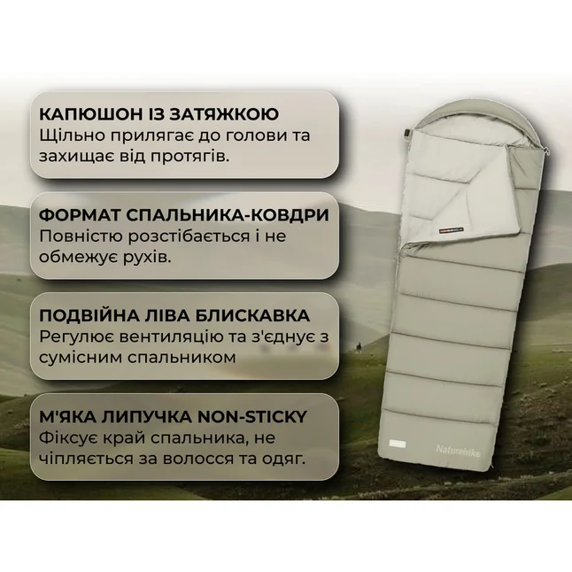 Спальний мішок з капюшоном Naturehike MS100 CNK2350WS023 правий, зелений — Photo 7