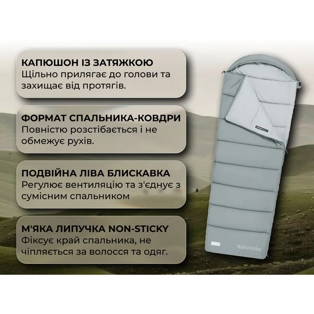 Спальний мішок з капюшоном Naturehike MS500 CNK2350WS023 лівий, сірий — Photo 6