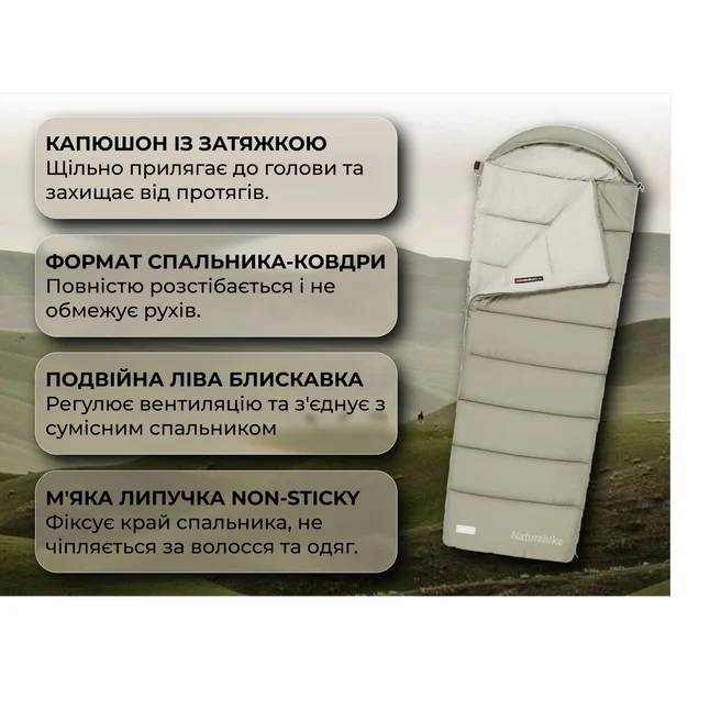 Спальний мішок з капюшоном Naturehike MS500 CNK2350WS023 правий, зелений — Photo 7