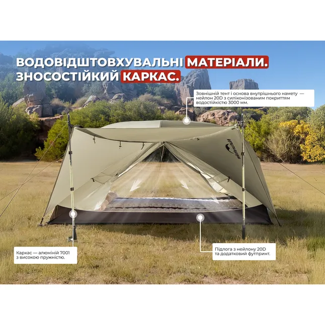 Палатка трехместная ультралегкая Naturehike Mongar UL CNK2550WS037, зеленая — Photo 6