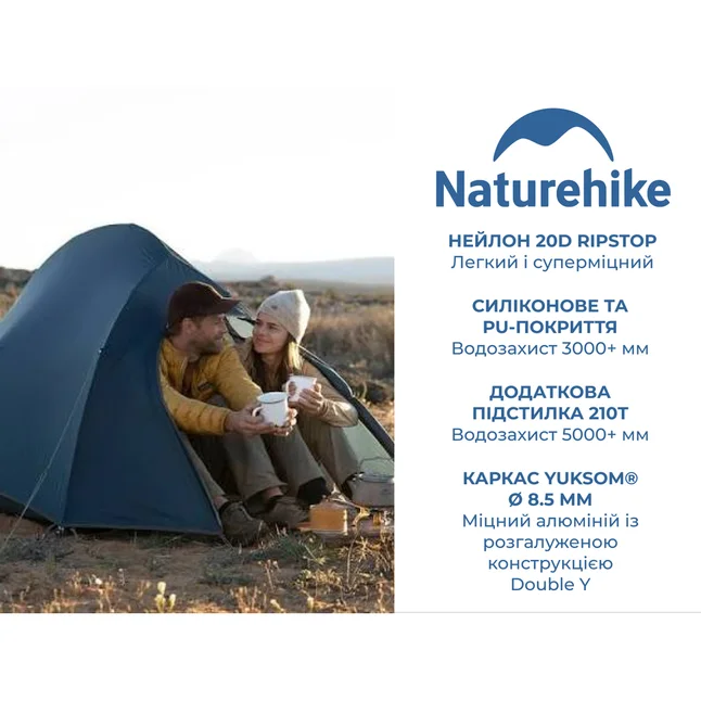 Намет надлегкий тримісний Naturehike Cloud Up Pro CNK2350WS020, 20D, блакитний — Photo 5