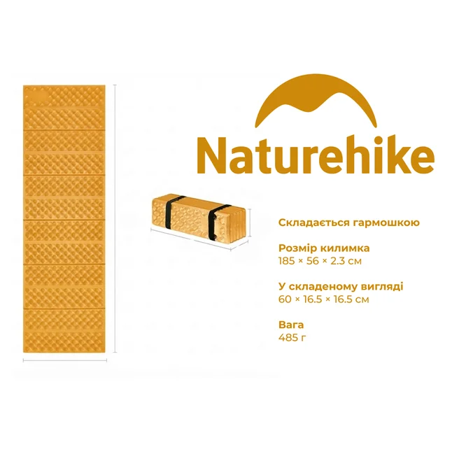 Коврик туристический складной одноместный IXPE Naturehike CNK2650WS010 с алюминиевой пленкой, 185x56x2.3 см, желтый — Photo 6