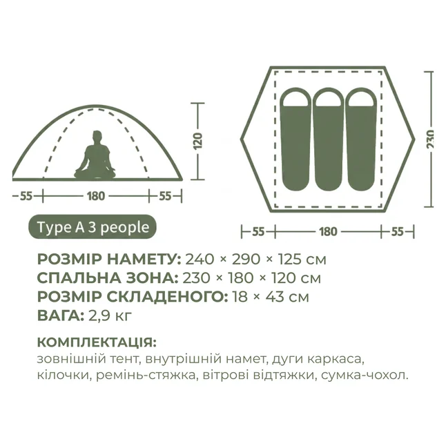 Намет тримісний Naturehike Bleik Series Tent CNK2550WS038, зелений (6977465863546) — Photo 9