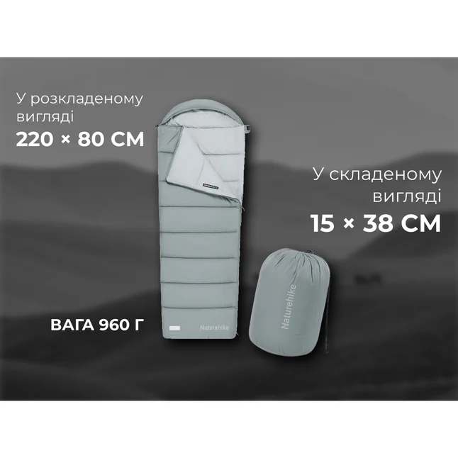 Спальний мішок з капюшоном Naturehike MS100 CNK2350WS023 лівий, сірий — Photo 10