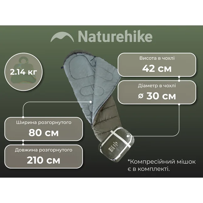 Спальник з капюшоном Naturehike CNK2300SD014 MJ600 Січ, зелений — Photo 14