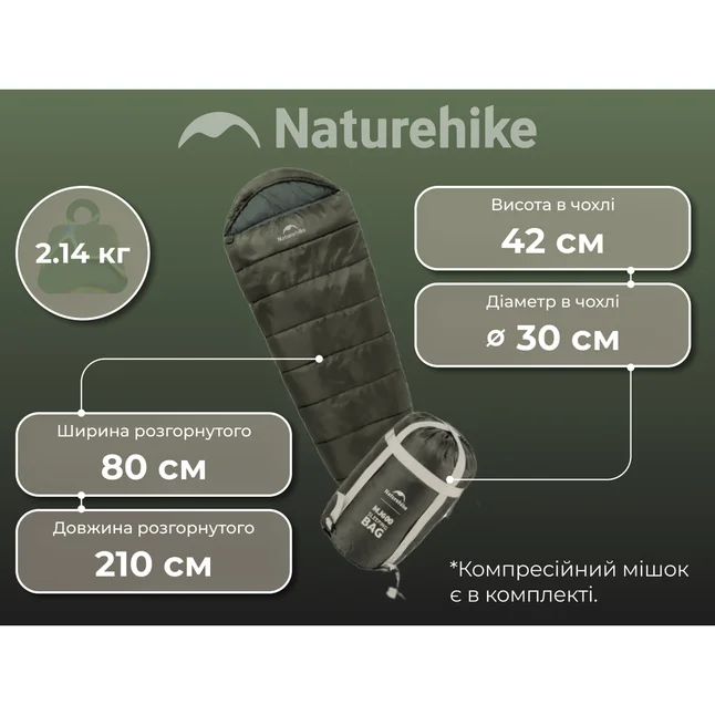 Спальник з капюшоном Naturehike CNK2300SD014 MJ600 Січ, зелений — Photo 10